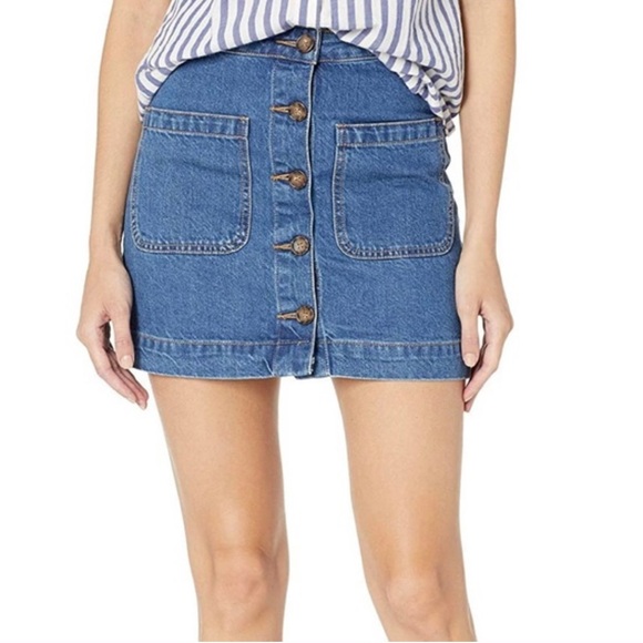 Free People- We the Free Don’t Get Me Wrong Denim Skirt- Electric Boogaloo - Picture 3 of 11